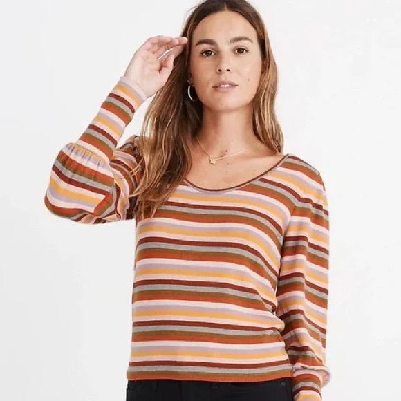 Madewell Tops - MADEWELL Striped Puff-Sleeve Scoopneck Top‎